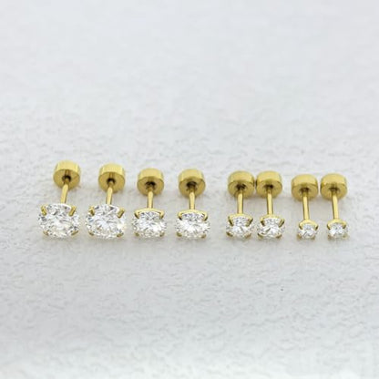 Titanium Moissanite Diamond Stud Earrings G23 Implant Grade Screw Flat Back Earring Hypoallergenic Pure Titanium Tragus Labret Cartilage Helix F136 Piercing Jewelry for Women Men - color: Gold, size: 4mm(0.3ct*2)