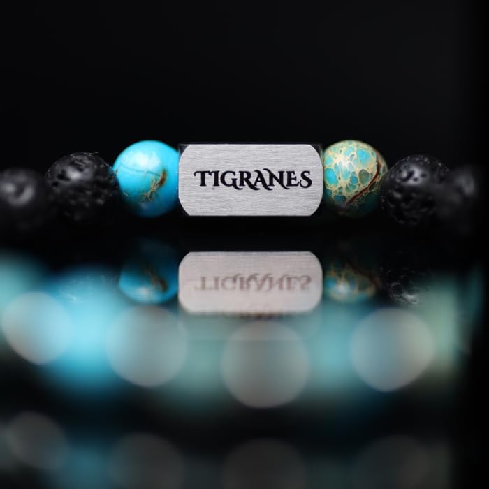 Tigranes Premium Natural Stone Bracelet Collection – Handmade Gemstone Jewelry in Luxury Branded Gift Box - style: Turquoise-Lava Balance