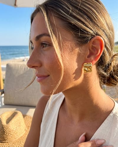 Gold Earrings for Women Trendy Chunky Statement Stud Earrings | Hypoallergenic Earrings,Gold Stud Earrings,Earrings for Sensitive Ears Women,Statement Earrings,Jewelry Gifts - color: Aimran & Gold