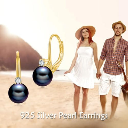 TIGER RIDER Pearl Earrings 925 Sterling Silver Leverback Hypoallergenic Drop Earring Jewelry for Women Birthday Gifts - style: Black Pearl 2
