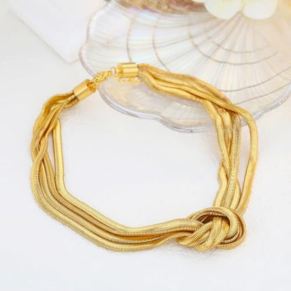 Chunky Gold Choker Necklace for Women, 14K Gold Plated Snake Chain Statement Necklace Triple Twsited Layered Choker Necklaces Jewelry Gifts - style: Knot choker