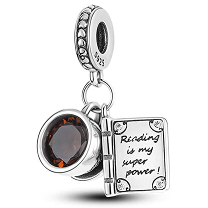 MULA 925 Sterling Silver Charms for Bracelets and Necklace Family Pendants | Airplane Travel Dangle Beads Family Tree Jewelry Charms for Women - color: Book and Coffee Cup Charm