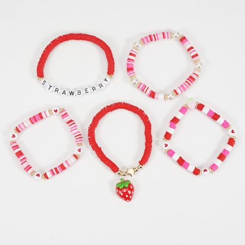 Twinfree Bohemian Cute Fruit Banana Cherry Strawberry Pineapple Mango Polymer Clay Beaded Stackable Stretch Bracelets - color: Color 11