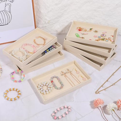 12 Pcs Velvet Jewelry Tray, 8.3x5x1 Inches Stackable Jewelry Drawers Organizer Trays JewelryStorage Display Trays for Necklace, Earring, Ring, Bracelet (Beige)