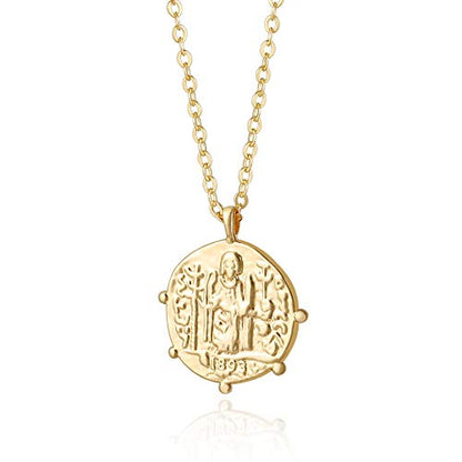 Aobei Pearl 18K Gold Plated Moon Star Lion Evil Eye Love Heart Cross Pendant Necklace Medallion Paperclip Chian Choker Layering Jewery for Women - color: Golden Coin