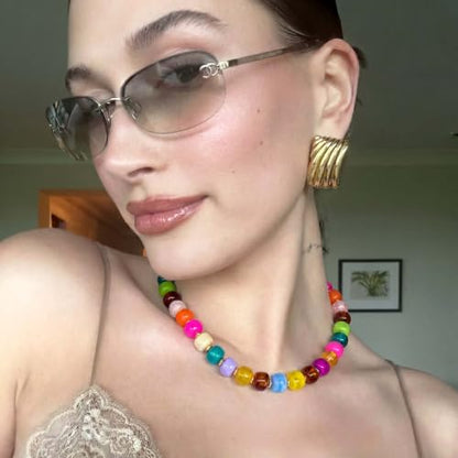 Chunky Beaded Necklace for Women, Colorful Trendy Statement Summer Jewelry Gift - color: necklace-42
