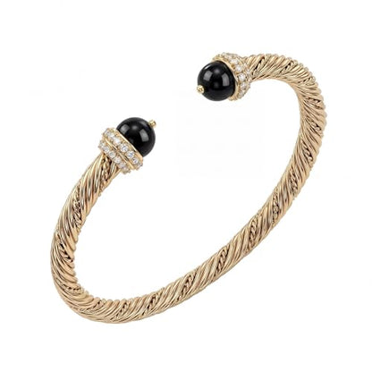 Fettero Gold Cuff Bangle Bracelets for Women - Adjustable Open Cuff Bangles 14K Gold Plated Charm Twisted Cable Bangle Bracelet for Mom Dainty Jewelry Gift - color: Black