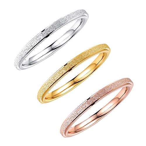 Women's Stainless Steel 2mm Thin Stacking Midi Rings Silver Rose Gold Sand Blast Finish Engagement Wedding Bands Size 3 to 10 - color: Gold