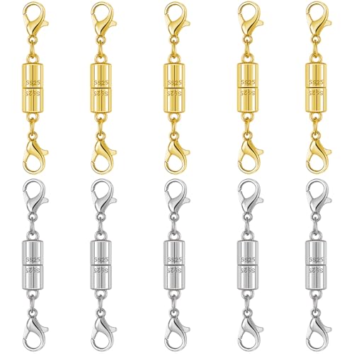 Magnetic Jewelry Clasps, 925 Sterling Silver, Strong Magnetic Closures for Necklaces and Bracelets (10pcs Golden Silvery) - color: 10pcs golden silvery