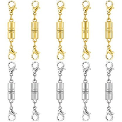 Magnetic Jewelry Clasps, 925 Sterling Silver, Strong Magnetic Closures for Necklaces and Bracelets (10pcs Golden Silvery) - color: 10pcs golden silvery