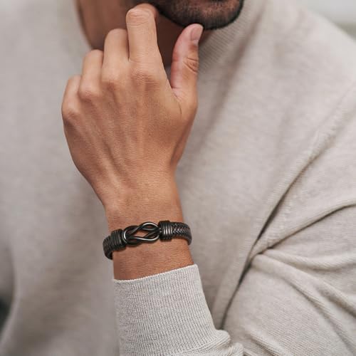 VNOX Men's Inspirational Mantra Engarved Handmade Braided Leather Adjustable Cuff Bangle Bracelet Encouragement Motivational Gift for Men - style: Black-Brown-Knot