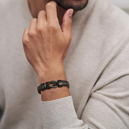 VNOX Men's Inspirational Mantra Engarved Handmade Braided Leather Adjustable Cuff Bangle Bracelet Encouragement Motivational Gift for Men - style: Black-Brown-Knot