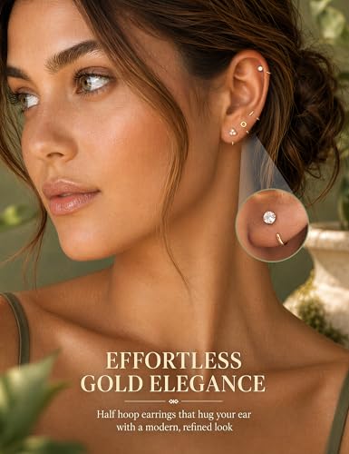 SAILIMUE 12Pair Hypoallergenic Huggie Half Hoop Earrings Backless for Women | Small Backless Earring Surgical Stainless Steel Open Arc Hoop Earrings Silver Plated with Stay Close Earrings - color: Gold:8mm