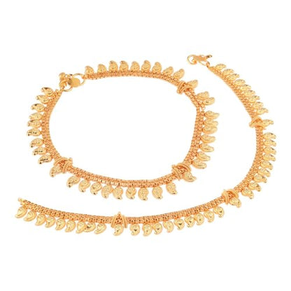 Efulgenz Indian Anklets for Women with Layered Chain Antique Gold Tone Boho Gothic Vintage Rhinestone Ankle Bracelet Pair Anklet Set with Faux Pearl Charms Payal Beach Barefoot Feet Jewelry for Women,
