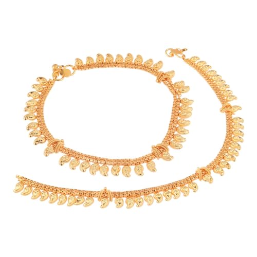 Efulgenz Indian Anklets for Women with Layered Chain Antique Gold Tone Boho Gothic Vintage Rhinestone Ankle Bracelet Pair Anklet Set with Faux Pearl Charms Payal Beach Barefoot Feet Jewelry for Women,