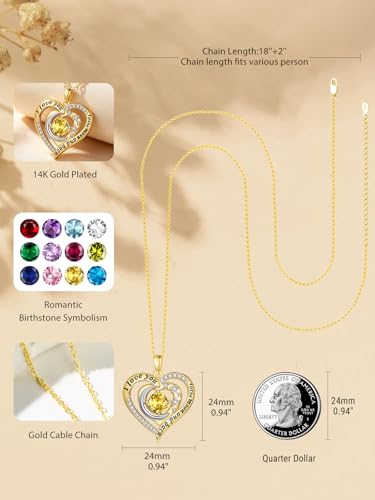 14K Gold I Love You to the Moon and Back Necklace for Women, Double Heart Birthstone Necklace, Moon Star Love Jewelry, Christmas Valentines Mothers Day Birthday Gifts for Wife Mom Girlfriend - color: 11-Nov Birthstone