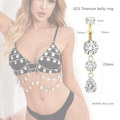 TIANCI FBYJS 3pcs G23 Titanium Pink Belly Button Rings Internally Threaded 10mm Clicker Reverse Curved Hoop Navel Barbell Piercing Jewelry CZ Belly Rings for Women Men - color: gold set4