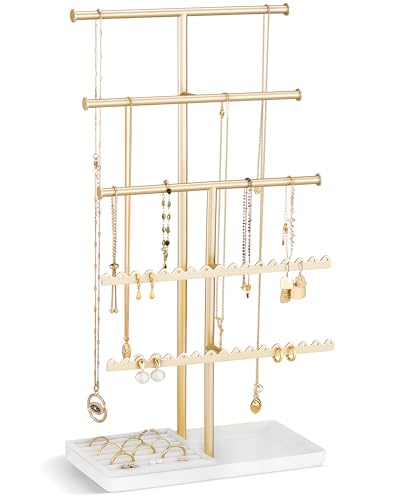 Lolalet 5-Tier Jewelry Organizer Stand, Metal Jewellery Holder, Dresser Display Rack for Necklace Earring Bracelets Rings, Gift for Women Girls -Gold - color: Gold, size: 5-Tier