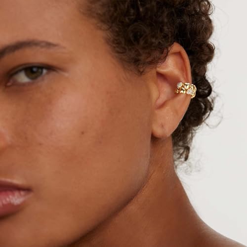 MEVECCO Ear Cuffs Non Piercing For Women 18K Gold Plated Turquiose Pearl Zircons Ear Cuff Earring Clip on Cartilage Fake Hoop Earrings Stack Jewelry Gifts - style: Heart