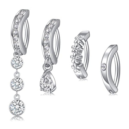 QWALIT Belly Rings - Short Bar Belly Button Rings in Surgical Steel with Opal Stones - 6mm & 10mm - color: E51-clicker 4pcs 10mm silver