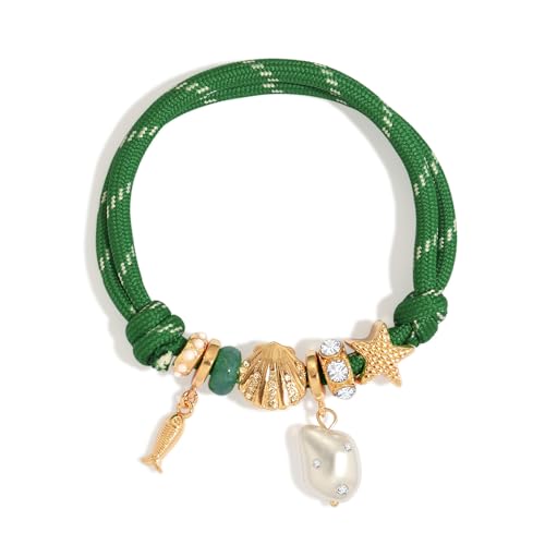 Paracord Charm Bracelets for Women | Handmade, Charm Bracelet, Adjustable Braided Rope, Cute Summer Beach Jewelry - style: Pearl