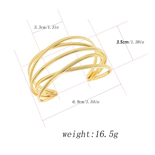 Boho Chunky Cuff Bracelet for Women,Gold/Silver/Rose gold Multi-layer Cross Wire Bangle Bracelets Open Adjustable Wide Cuff Bracelet Fashion Statement Jewelry - color: Rold