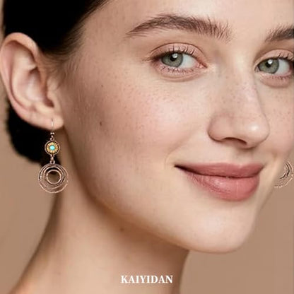 Boho Turquoise Dangle Earrings For Women Trendy,Western Blue Gemstone Drop Earings,Vintage Gothic Ethnic Statement Beach Vacation Long Birthstone Earrings with Leaf Teardrop Turquoise Crystal Tassels,Fashion Jewelry Birthday Gift. - style: A8 Hoops Bronze