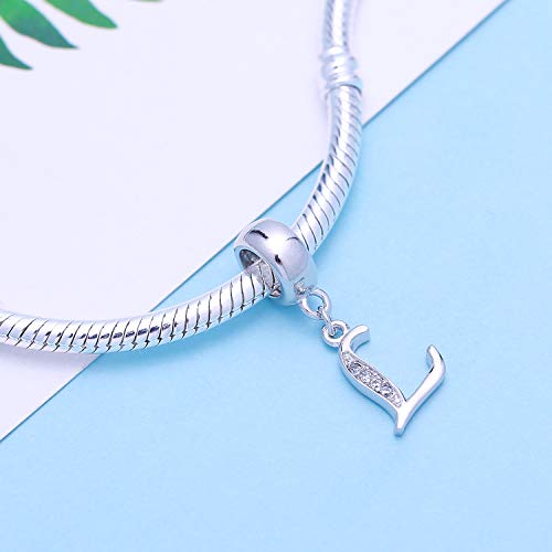 925 Sterling Silver Letter Charms Fits Pandora Bracelets, Gift for Women | A-Z Alphabet Initial Charm with CZ,Great gift for Christmas, Valentine's Day, Mother's Day. - color: L