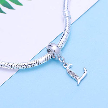 925 Sterling Silver Letter Charms Fits Pandora Bracelets, Gift for Women | A-Z Alphabet Initial Charm with CZ,Great gift for Christmas, Valentine's Day, Mother's Day. - color: L