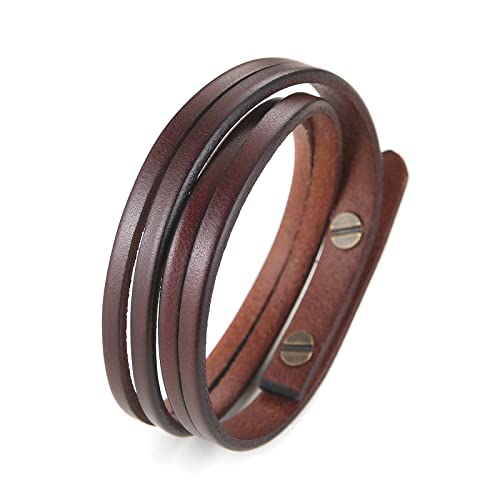 HZMAN Men's & Women's PU Leather Wrap Bracelet - Handmade Steampunk Style Wristband (8.0 Inch) - color: Brown