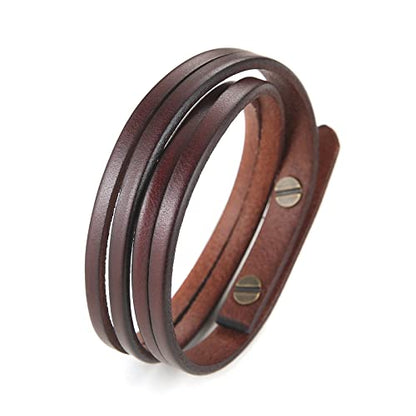 HZMAN Men's & Women's PU Leather Wrap Bracelet - Handmade Steampunk Style Wristband (8.0 Inch) - color: Brown