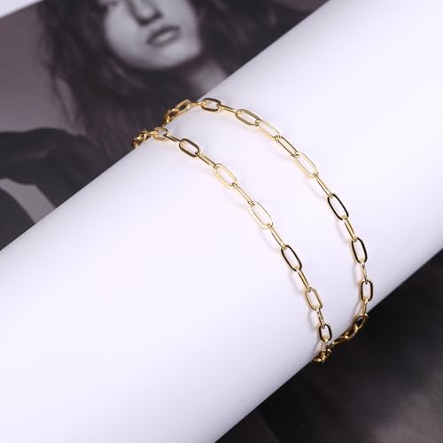 18K Gold Plated Paperclip Necklace Chain Dainty Choker Necklace for Women 14 15 17 inches - color: 2.7MM Gold, size: 16-18 inches