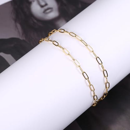 18K Gold Plated Paperclip Necklace Chain Dainty Choker Necklace for Women 14 15 17 inches - color: 2.7MM Gold, size: 16-18 inches