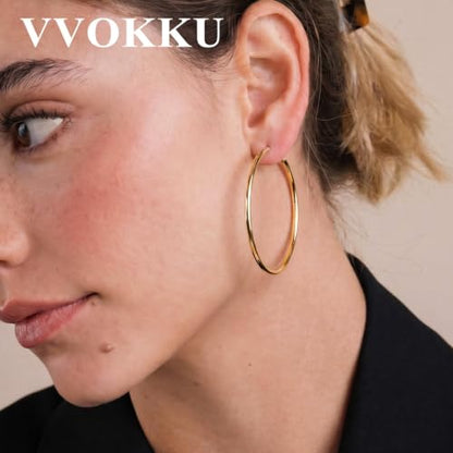 2MM S925 Sterling Silver Hoop Earrings Thin Gold Large Hoop Earring Lightweight Hypoallergenic Big Silver Thin Hoops Earring Gold Hoops Earrings for Women 30/40/50/60 MM - color: 50mm-Gold-1