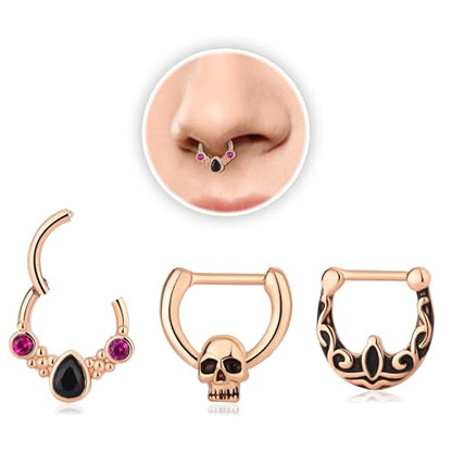 15PCS 14K Gold Plated Nose Rings Studs Set for New Piercing Beginners - color: 3pcs-Rose Gold-septum rings