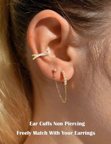 LOLIAS 12Pcs Ear Cuffs Non Piercing - 14K Gold Plated Ear Cuff Earrings for Women Adjustable Earring Cuffs for Non Pierced Ears Clip on Cartilage Earring Fake Earrings Set - color: 14K Gold Plated