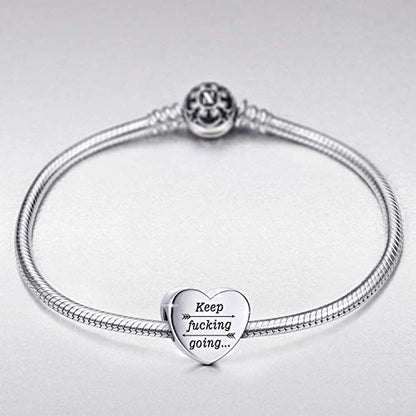 Heart Charm Fit for Pandora Charms Bracelet Inspirational Engraving Jewelry Personality Encouragement Gifts for Women - style: Keep Fvck Going