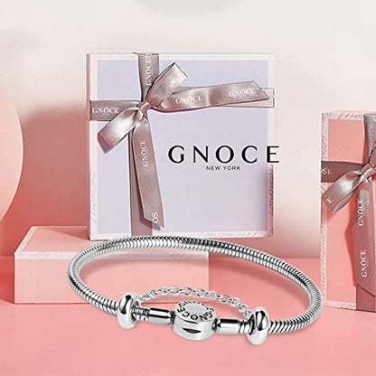 GNOCE Stainless Steel Snake Chain Charm Bracelet W/Safety Gift for Women - color: 7.5 in