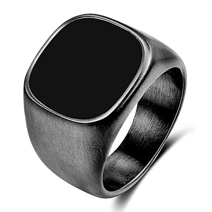 VQYSKO 14K Gold Plated Square Signet Ring | Stainless Steel Band for Men - color: Square Grey+Black