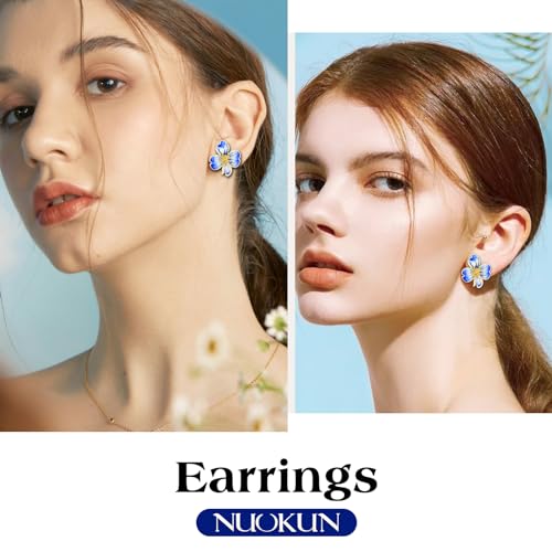 Clip on Earrings Women, 14K Gold Plated Earrings for Sensitive Ears, Fashion Women's Earrings Jewelry Birthday Gift for Wife Grandma Daughter Girls on Christmas Thanksgiving - color: Gold Blue Earrings