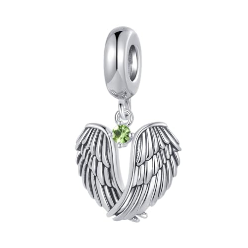 LSxAB Guardian Angle Wings Jan-Dec Birthstone Charm Compatible with Pandora Charms Bracelets for Women Charm - style: 08 Green