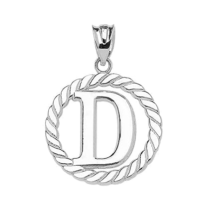 Claddagh Gold Fine 925 Sterling Silver Personalized Initial A-Z Roped Circle Charm Pendant - style: D