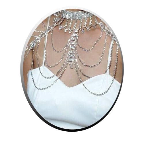 STONEFANS Bridal Rhinestone Shoulder Necklace Body Collar Jewelry Luxury Tassel Crystal Shoulder Harness Chain Wedding for Women - style: Silver Shoulder Necklace