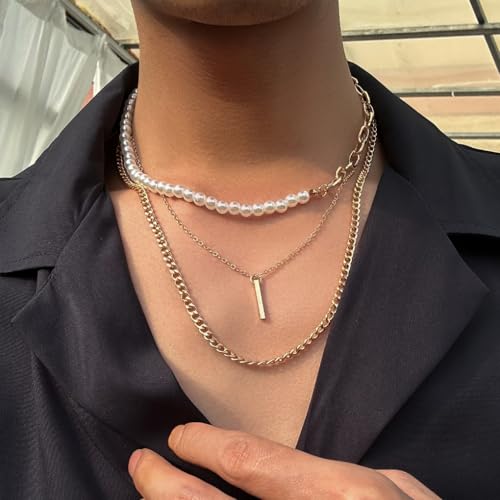 Layered Gold Necklaces for Women Stackable Pearl Paperclip Chain Necklaces Adjustable Dainty Bar Pendant Necklaces Trendy Everyday Jewelry Gifts - color: Gold