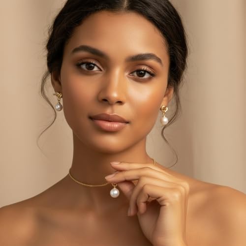 Gold Jewelry Sets for Women, Gold Pearl Dangle Earrings Bracelets Necklaces Set, Women's Jewelry Gifts for Women Wife - style: Gold Pearl Necklace Set-2PCS