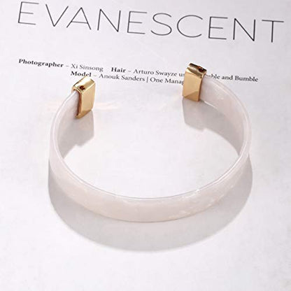 Open Cuff Bracelet Statement Acrylic Resin Lucite Cuff Bracelet Minimalist Tortoise Shell Bangles Bracelet Adjustable Lightweight Bangle - color: White