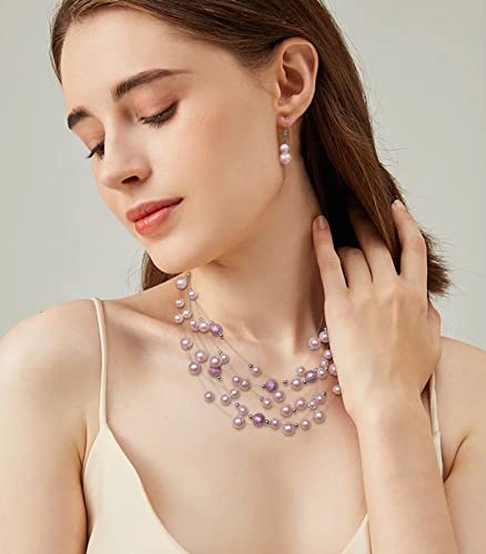 FULU AUTUMN Layered Pearl Necklace Multi-strand Pearl Choker Necklaces for Women Beaded jewelry for Wedding Parties - color: 37-Pink