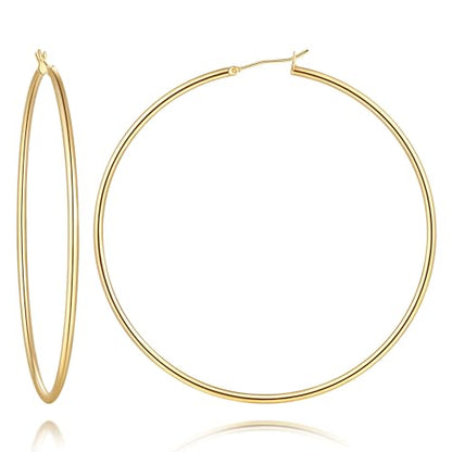 14K Gold Hoop Earrings for Women 14K Gold Earrings for Women | Gold Hoop Earrings for Women Classic Hypoallergenic Lightweight Hoop Earrings for Women 14/16/18/20/25/30/35/40/45/50/60/70mm - size: 70mm