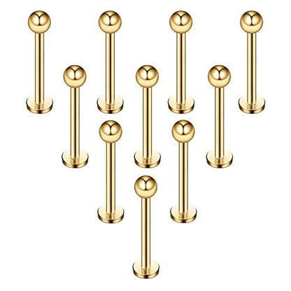 16G 316L Stainless Steel 3mm Ball Labret Monroe Lip Ring Tragus Helix Cartilage Earring Stud Barbell Bar Length 6mm 8mm 10mm 12mm Body Piercing Jewelry - color: Gold, size: 10MM