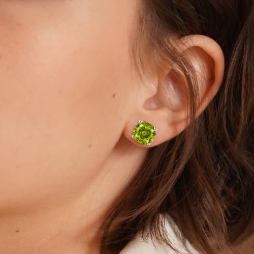 Rose Cut Silver Solitaire Necklace and Earring Set for Women, Jewelry Gift | Rose Cut, Cubic Zirconia, Necklace and Stud Earrings Set, Jewelry Set, Minimalist - color: Peridot Green